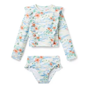 Island Floral Ruffle Rash Guard Swimsuit