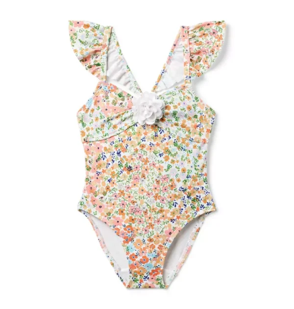 Recycled Floral Ruffle Rosette Swimsuit