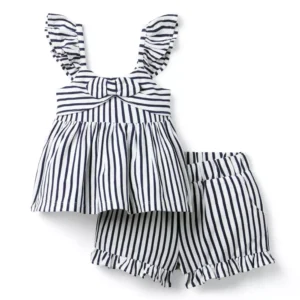 Girls Striped Flutter Sleeve Set