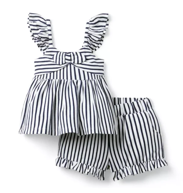 Girls Striped Flutter Sleeve Set