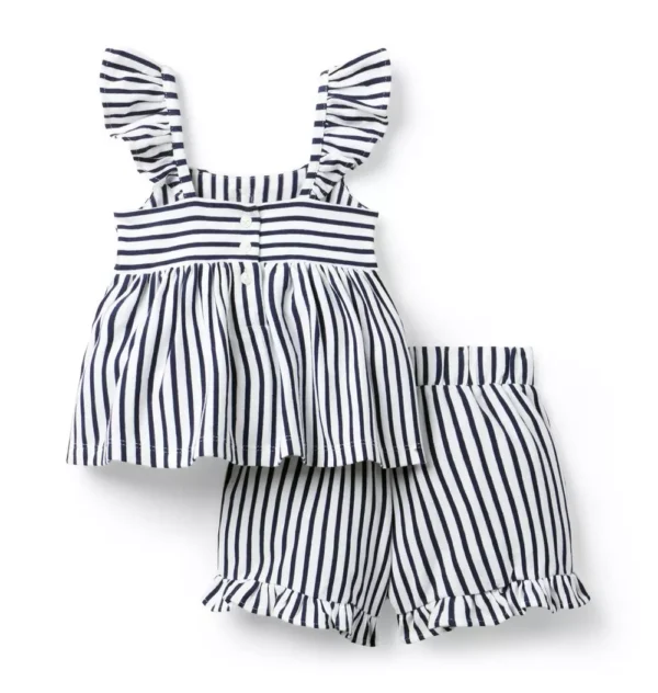 Girls Striped Flutter Sleeve Set