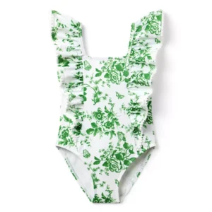 Recycled Floral Toile Ruffle Swimsuit