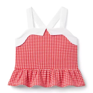 Gingham Jacquard Peplum Top