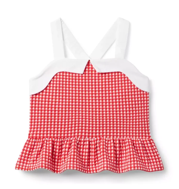 Gingham Jacquard Peplum Top