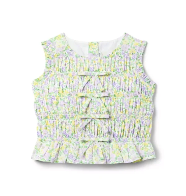 Smocked Floral Bow Top