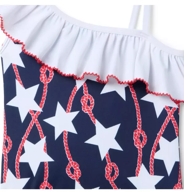 Star Ruffle Shoulder Swimsuit