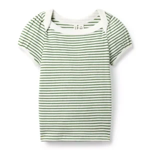 Striped Ribbed Puff Sleeve Top