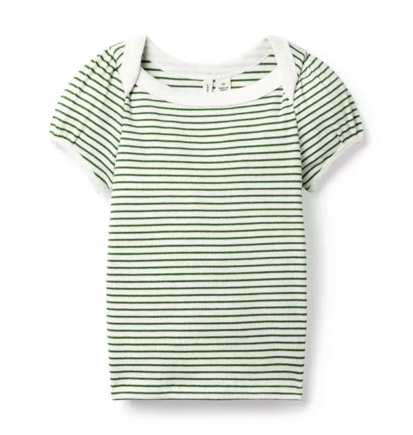 Striped Ribbed Puff Sleeve Top