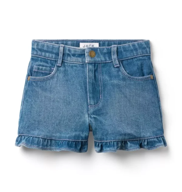 Denim Ruffle Cuff Short In Medium Wash