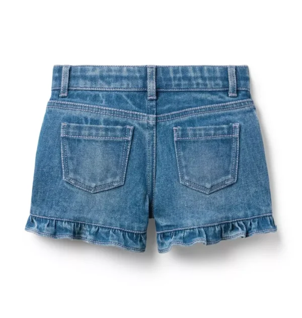 Denim Ruffle Cuff Short In Medium Wash